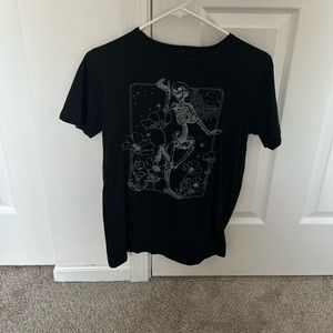 Black Short Sleeve Tee Shirt - Dancing Skeleton Design